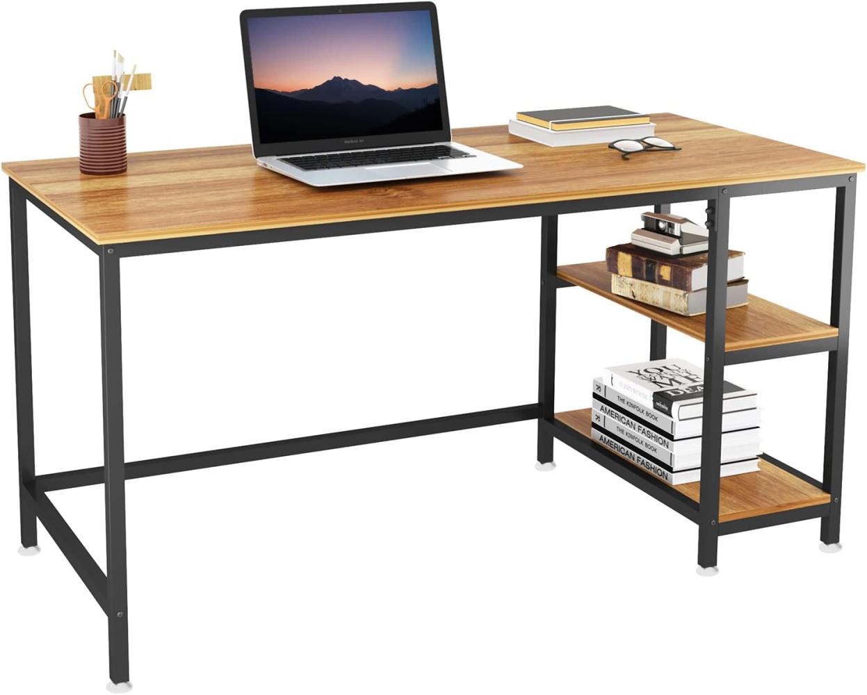 YOLEO Schreibtisch Computertisch Bürotisch 120 x 60 x 75CM Gaming Tisch Home Office Workstation Industriestil aus Metall und Holz 2 Regalfächer Bild 1