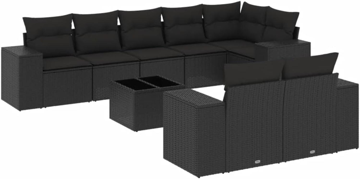 vidaXL 9-tlg. Garten-Sofagarnitur mit Kissen Schwarz Poly Rattan 3255162 Bild 1
