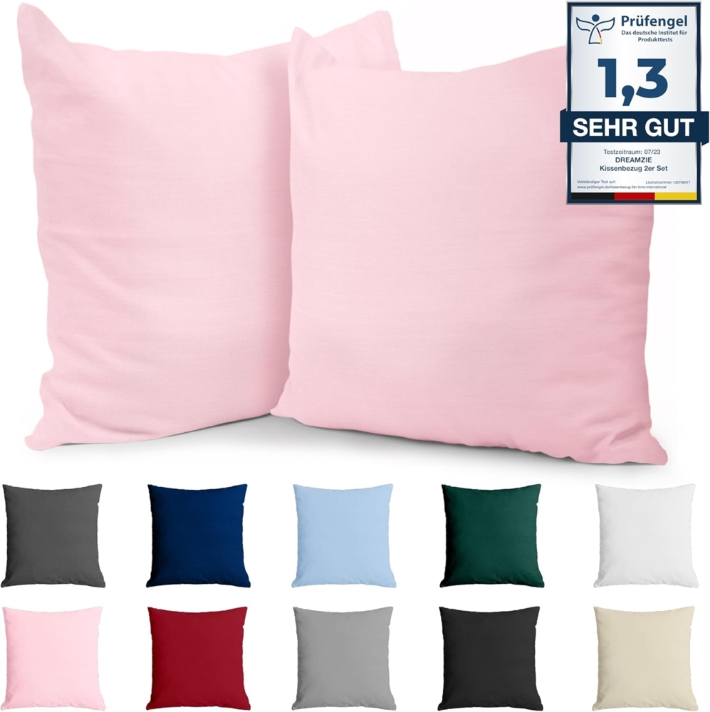Dreamzie Kissenbezug 65x65 Baumwolle Renforcé (2er-Set) - Rosa - Dicht gewebt mit 57 Fäden/cm² - Kissenbezüge 65x65 cm - Oeko Tex Zertifiziert Bild 1