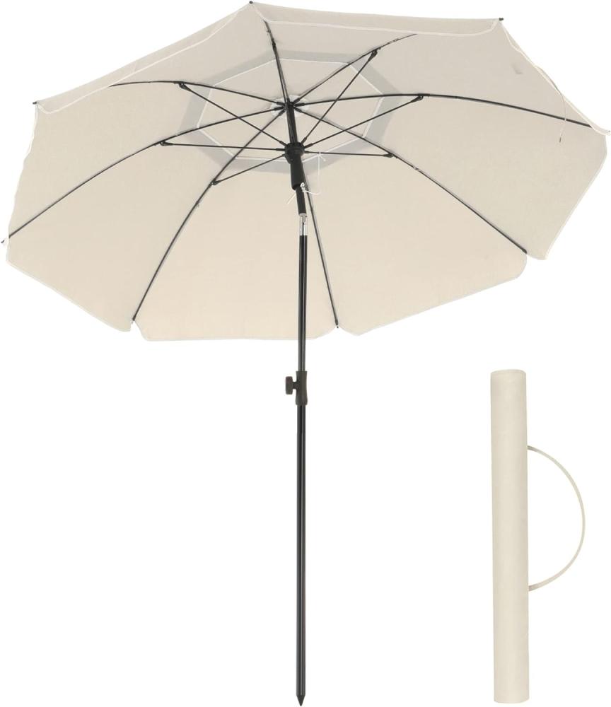 Songmics Sonnenschirm 200 cm, Sonnenschutz, UPF 50+, Strandschirm, beidseitig um 30° knickbar, höhenverstellbar, mit Tragetasche, für Balkon, Garten, Terrasse, Strand, ohne Ständer, beige GPU65WTV1 Bild 1