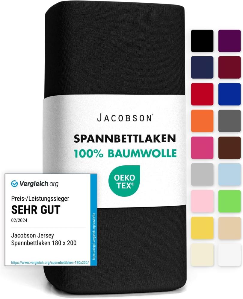 Jacobson Jersey Spannbettlaken Spannbetttuch Baumwolle Bettlaken (140x200-160x200 cm, Schwarz) Bild 1