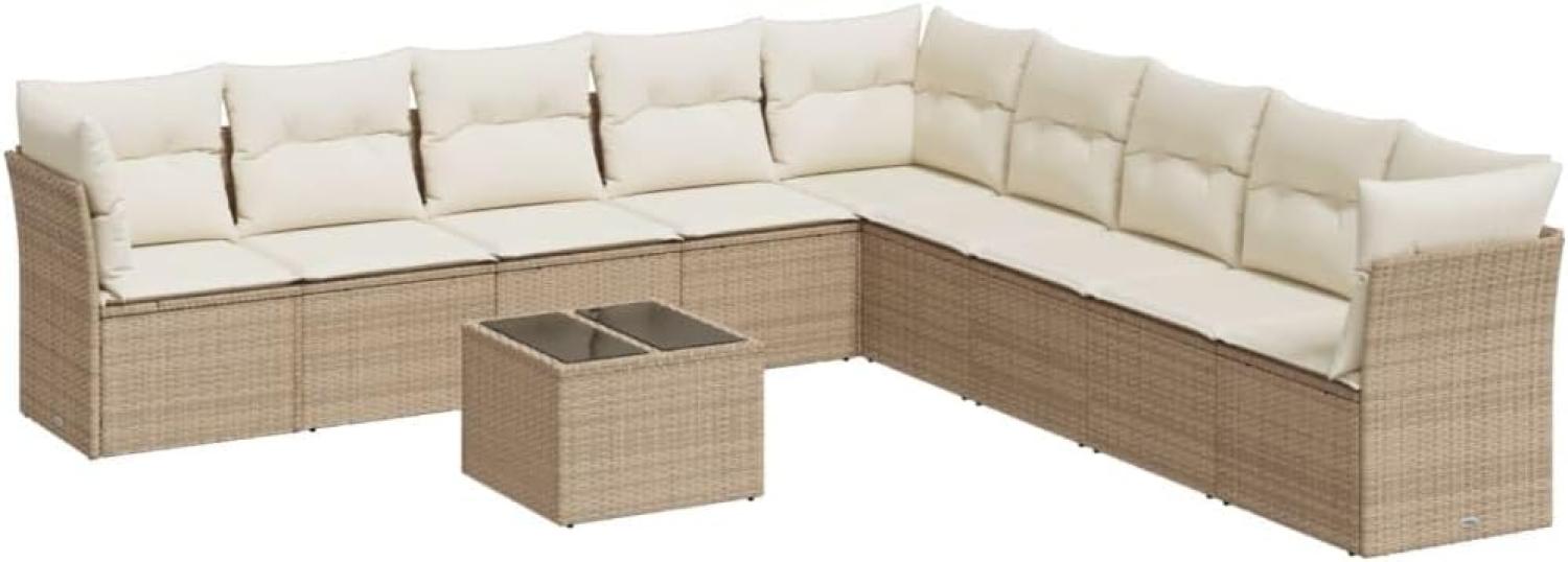 vidaXL 10-tlg. Garten-Sofagarnitur mit Kissen Beige Poly Rattan 3217788 Bild 1