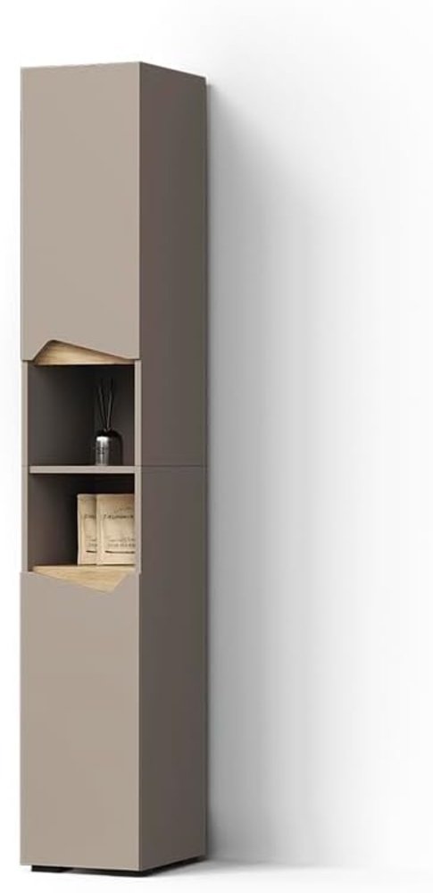 Livinity® Hochschrank Timavo, Greige/Grau, 30 x 180 cm mit Türen, und offenen Fächern Bild 1
