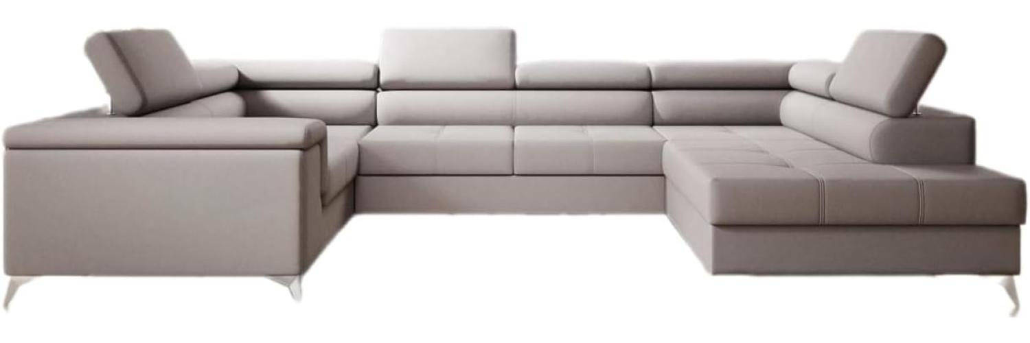 Designer Sofa Torino mit Schlaf- und Klappfunktion Stoff Beige Rechts Bild 1