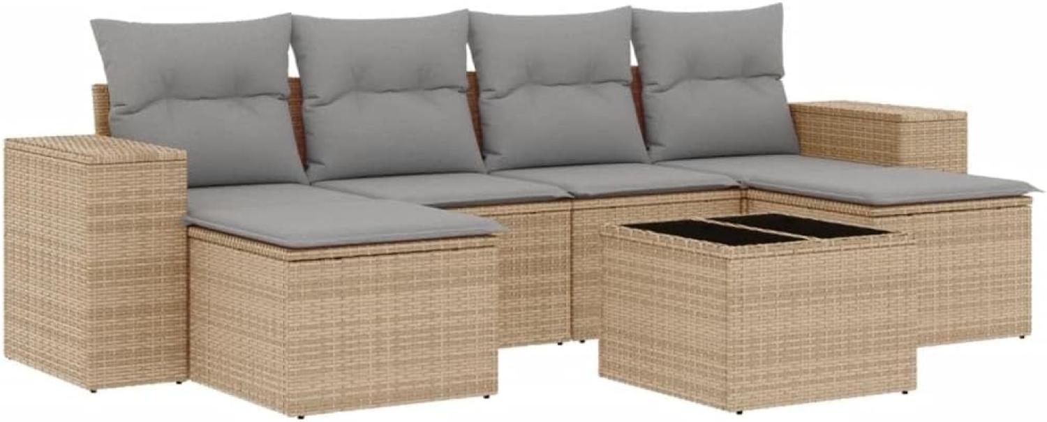 vidaXL 7-tlg. Garten-Sofagarnitur mit Kissen Beige Poly Rattan 3255266 Bild 1