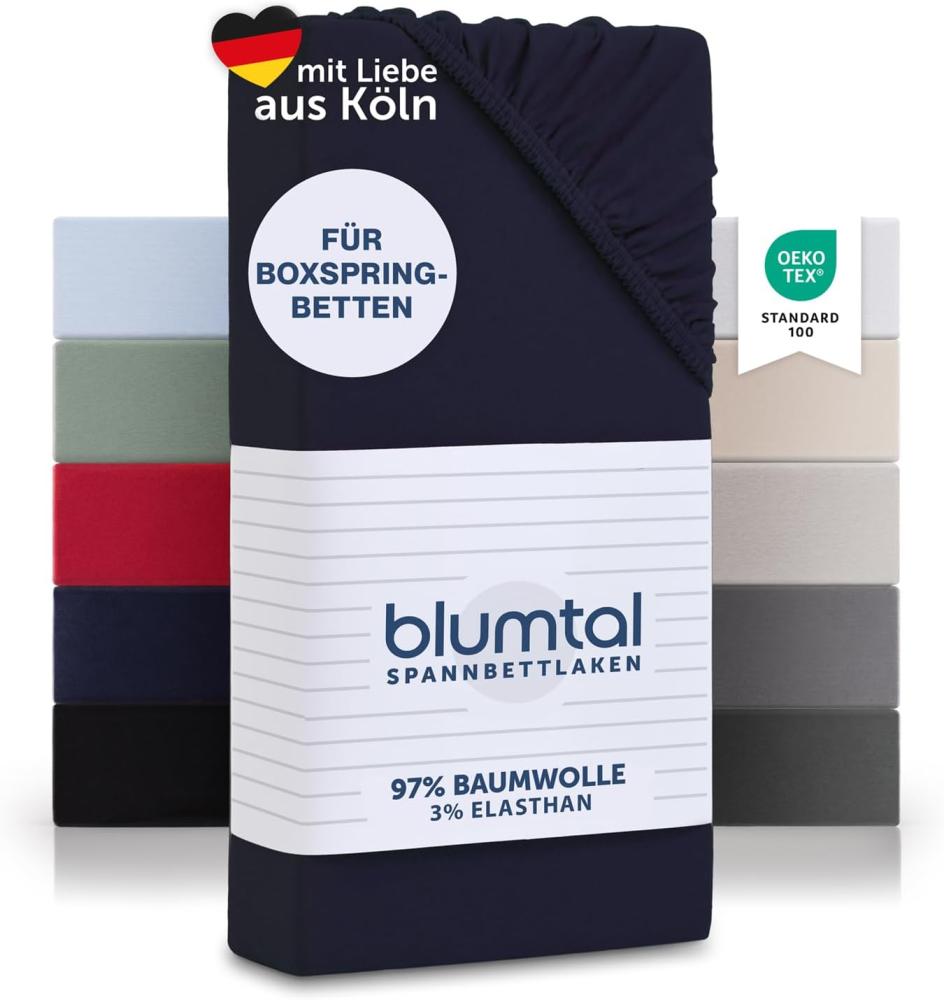 Blumtal Luxus Spannbettlaken 180x200cm Boxspringbett bis 40cm Höhe - Oeko-Tex Zertifizierte Baumwoll Bettlaken 180x200 Boxspringbett - Spannbettlaken 180x200cm Baumwolle - Dark Ocean Blue Bild 1