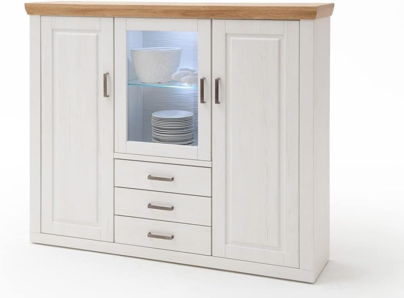 Highboard Bruneck 3 Pinie weiss Nb 163x142x40 cm Kommode Wohnzimmer mit Beleuchtung Bild 1