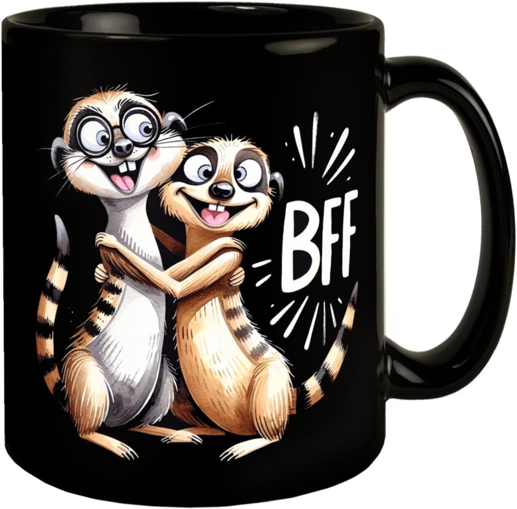 speecheese Tasse Verrückte Erdmännchen Freundschaft Tasse in Schwarz mit Spruch BFF Bild 1