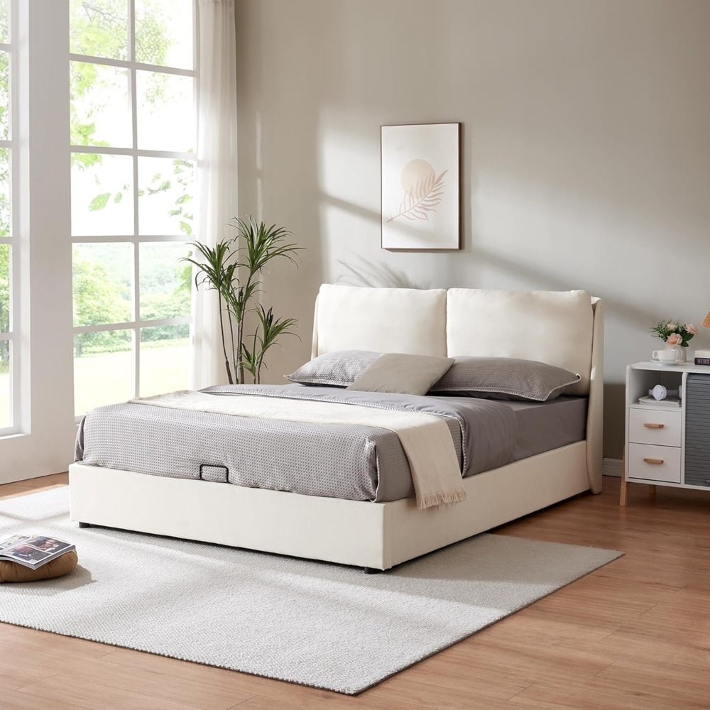 Polsterbett Lunner mit Bettkasten 140x200 cm Beige [en. casa] Bild 1
