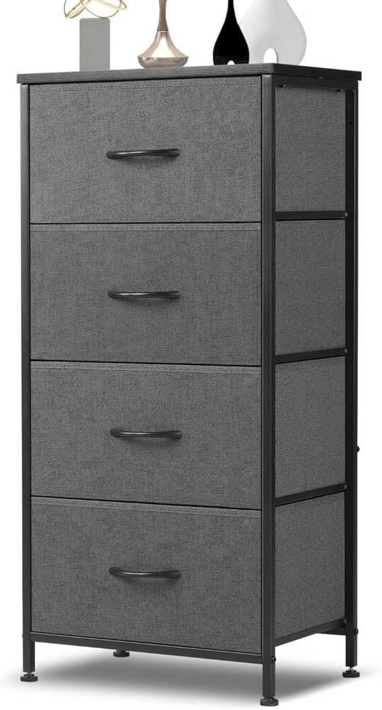 DUMOS Kommode mit Schubladen - kommoden & Sideboards für Schlafzimmer Geeignet, Komodenschrank mit 4 Schubladen, Stoffkommode mit Stabilem Stahlrahmen, Ideal für Schlafzimmer, Wohnzimmer (Grau) Bild 1