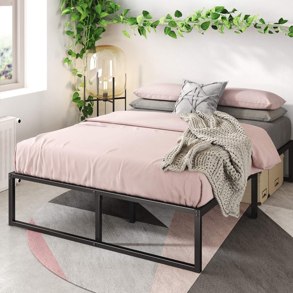 Zinus Lorelai Bett 120x190 cm – Bettgestell 35,5 cm Höhe mit Stauraum unter dem Bett – Plattformbett aus Metall – Schwarz Bild 1