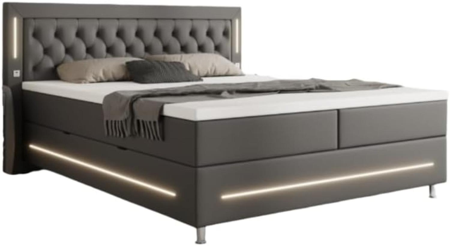 Boxspringbett Verdino mit RGB, USB und Stauraum 160x200 Grau H4 Bild 1