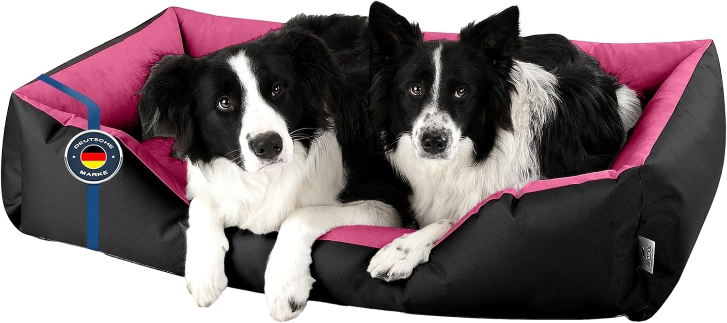 BedDog Hundebett LUPI, Hundesofa aus Cordura, Microfaser-Velours, waschbares Hundebett mit Rand, Hundekissen vier-eckig (XXL) ca. 120x85x23cm, BLACK-PASSION (schwarz/pink) Bild 1