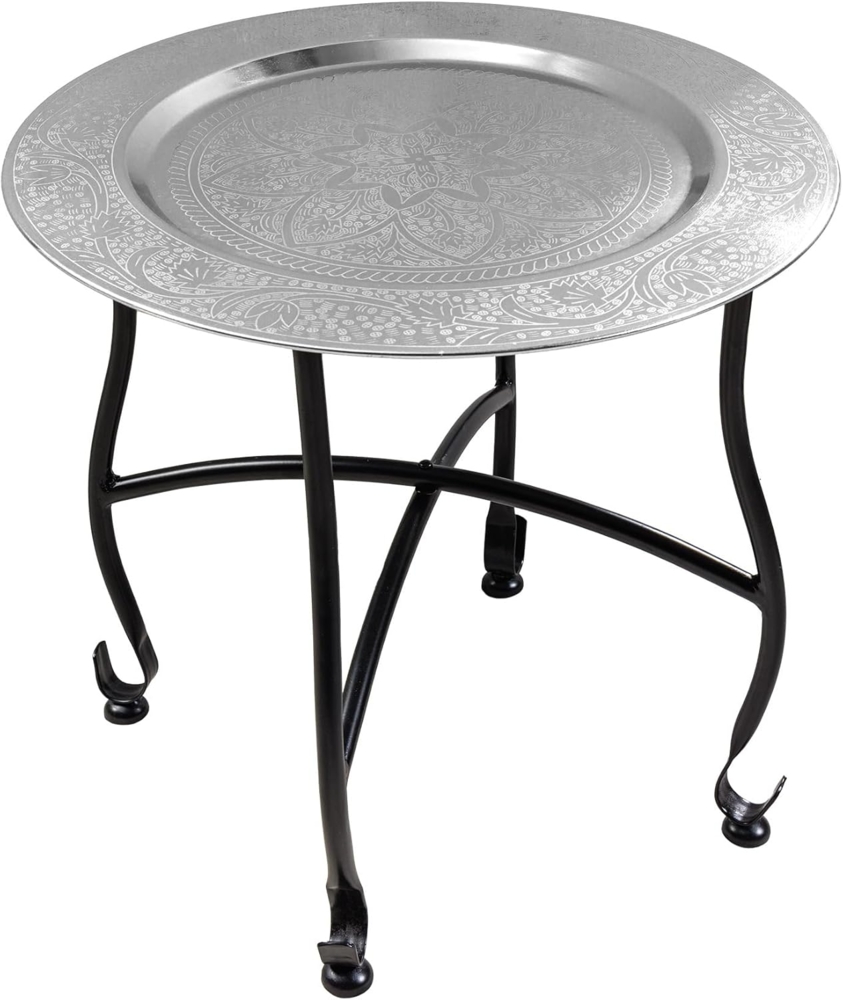 riess-ambiente Beistelltisch MARRAKESCH 40cm silber / schwarz · Wohnzimmertisch aus Metall (Einzelartikel, 1-St), Teetisch · rund · handmade · abnehmbares Tablett · klappbar Bild 1