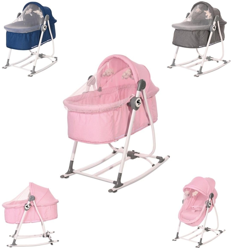 Lorelli Babywiege manuell Alicante 2 in 1 Babywippe Moskitonetz Sonnendach Gurt rosa Bild 1