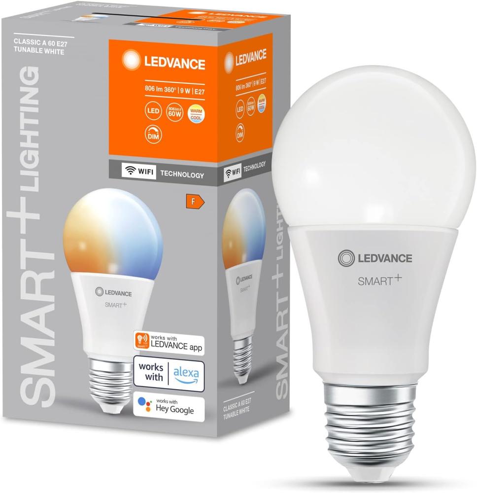 Ledvance Smarte LED-Lampe mit WiFi Technologie, Sockel E27, Dimmbar, Lichtfarbe änderbar (2700-6500K), ersetzt Glühlampen mit 60 W, SMART+ WiFi Classic Tunable White, 4er-Pack Bild 1