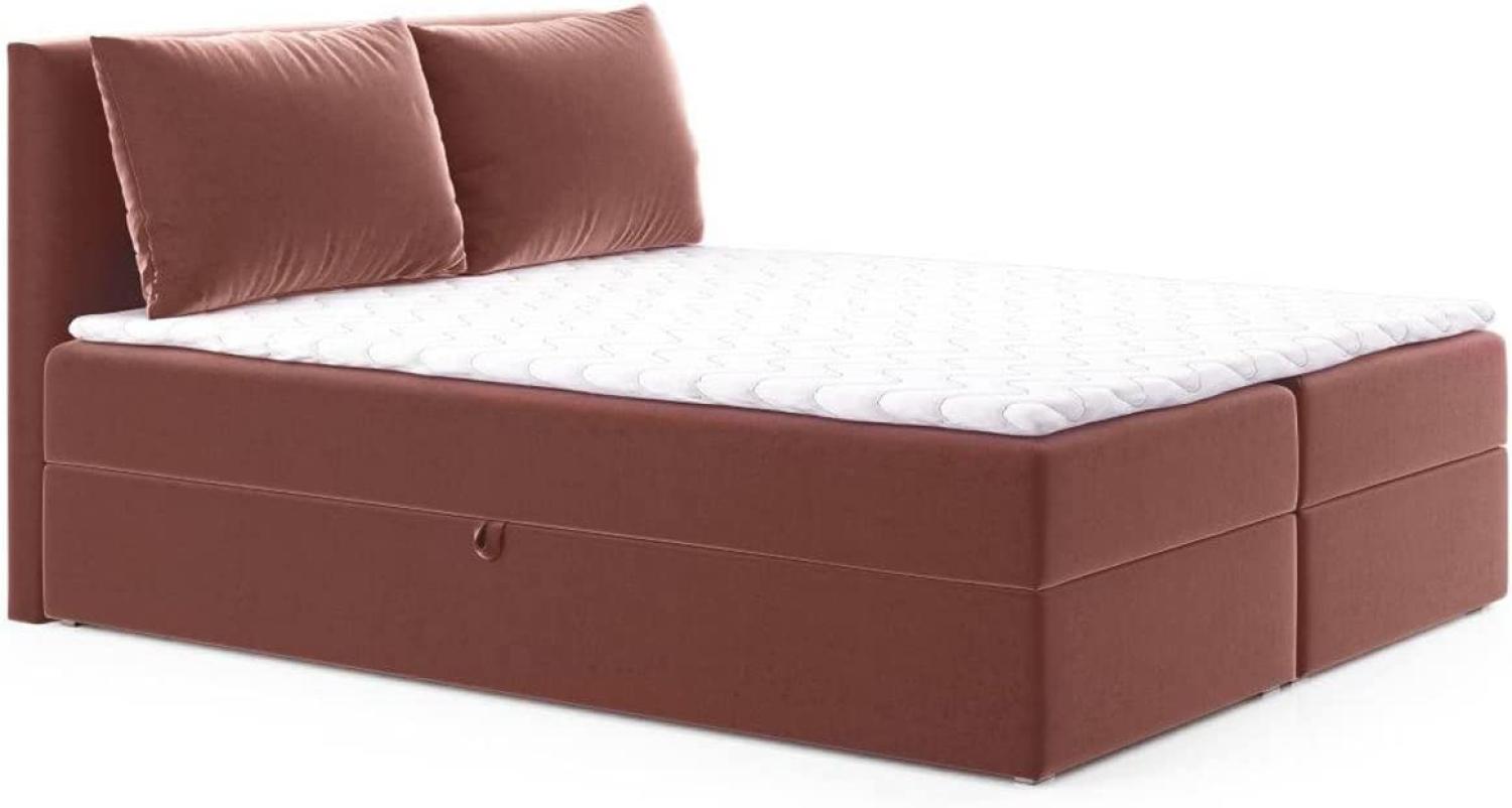 Boxspringbett Egro mit 2 Bettkästen und Zwei große Kissen - Doppelbett mit Bonell-Matratze und Topper, Polsterbett (Pink (Kronos 29), 140 x 200 cm) Bild 1