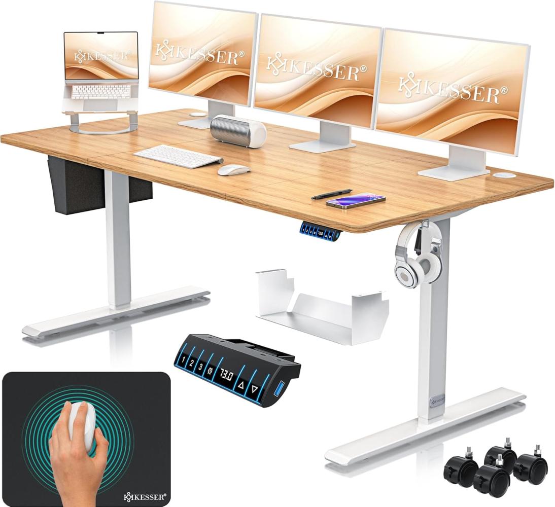 KESSER® Höhenverstellbarer Schreibtisch elektrisch | Ergonomisch Steh-Sitz Schreibtisch | 3-Funktions-Memory Steuerung | Inkl. 360° Rollen & USB-Ladeanschluss | Computertisch für Homeoffice Beige, 180x80 cm Bild 1