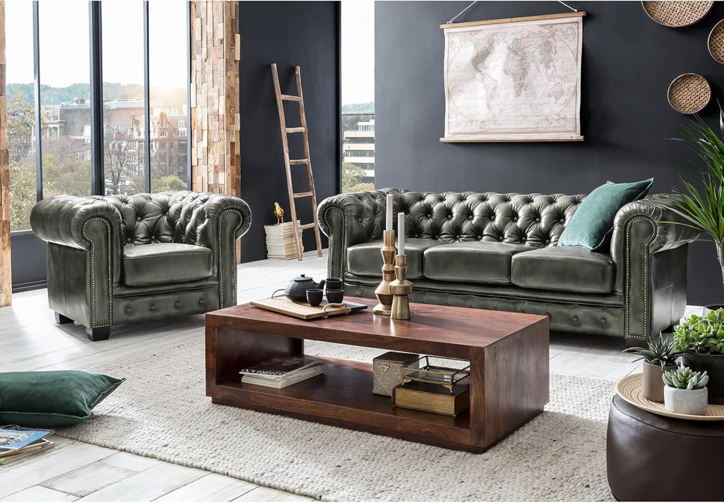 Chesterfield Sofa Garnitur antik grün Bild 1