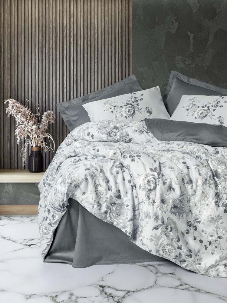 Satin-Doppelbettbezug-Set (DE), 'Moale', Grau Bild 1