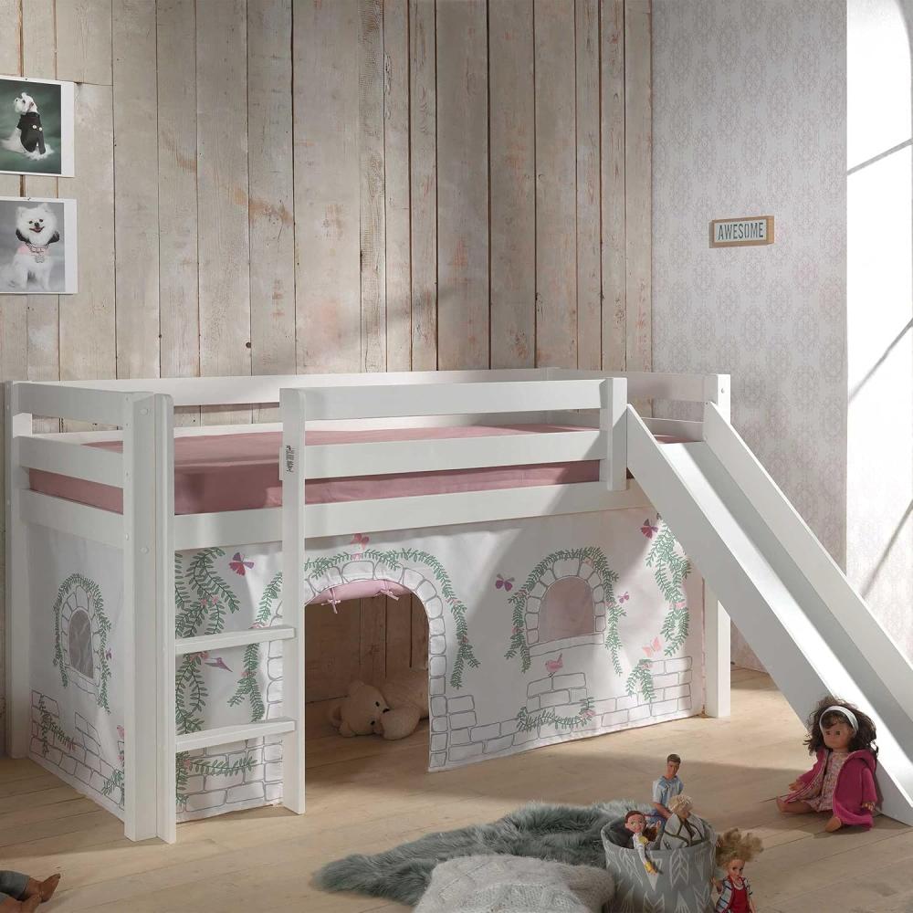 Vipack 'Pino' Spielbett weiß, inkl. Rutsche mit Vorhang 'Birdy' Bild 1