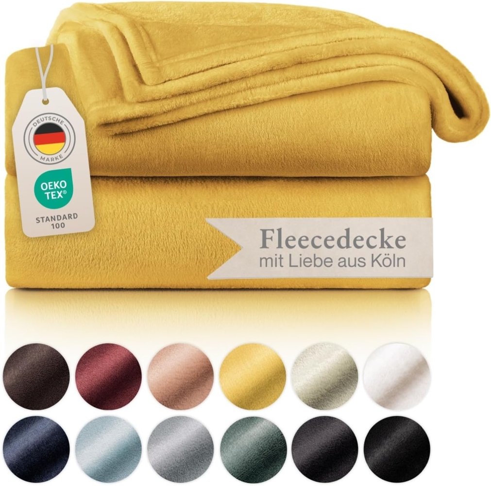 Blumtal Kuscheldecke aus Fleece - hochwertige Decke, Oeko-TEX® Zertifiziert in 270 x 230 cm, Kuscheldecke flauschig als Sofadecke, Tagesdecke oder Winterdecke, Spicy Mustard - gelb Bild 1