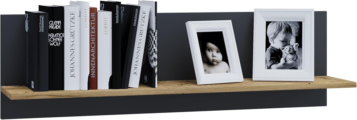 VCM Wandregal Usilo 919862 Anthrazit / Honig-Eiche H. 30 x B. 102 x T. 20 cm Bild 1