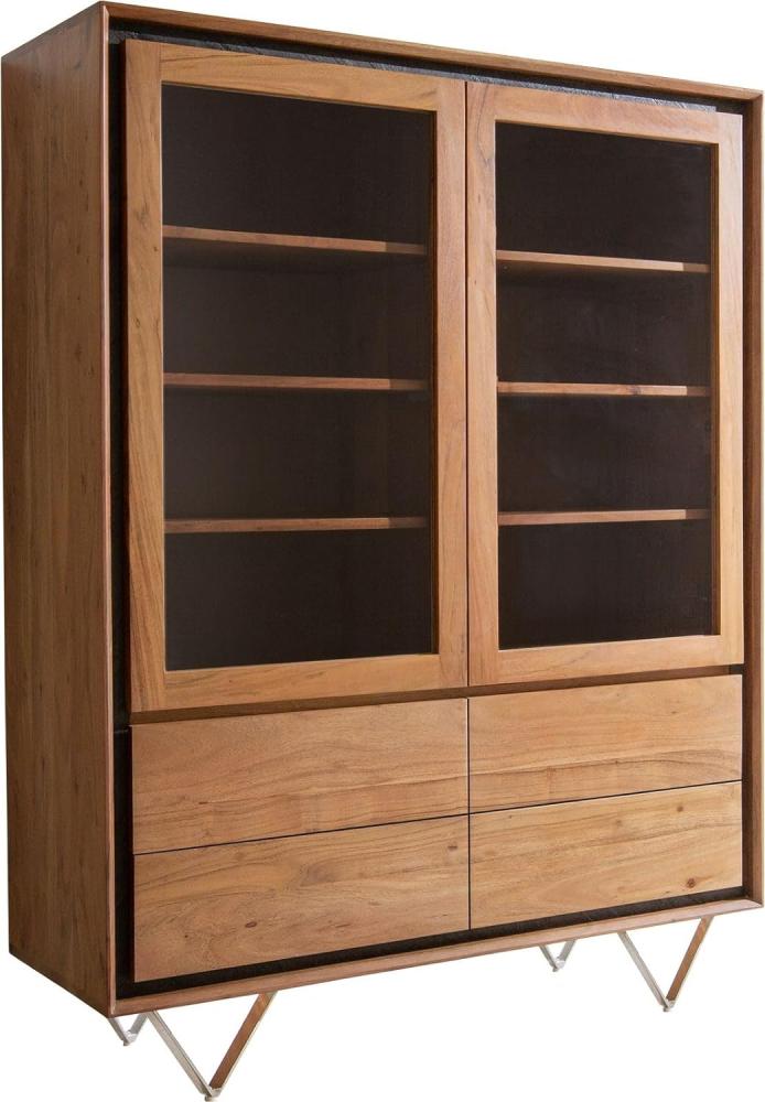 Vitrine Stonegrace 115x150 Akazie Natur 2 Türen 4 Schubladen Steinfurnier V-Fuß Bild 1