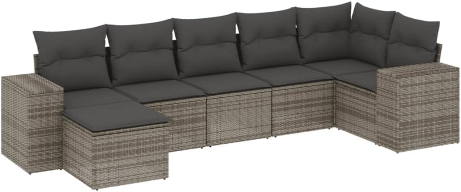 vidaXL 7-tlg. Garten-Sofagarnitur mit Kissen Grau Poly Rattan 3255217 Bild 1