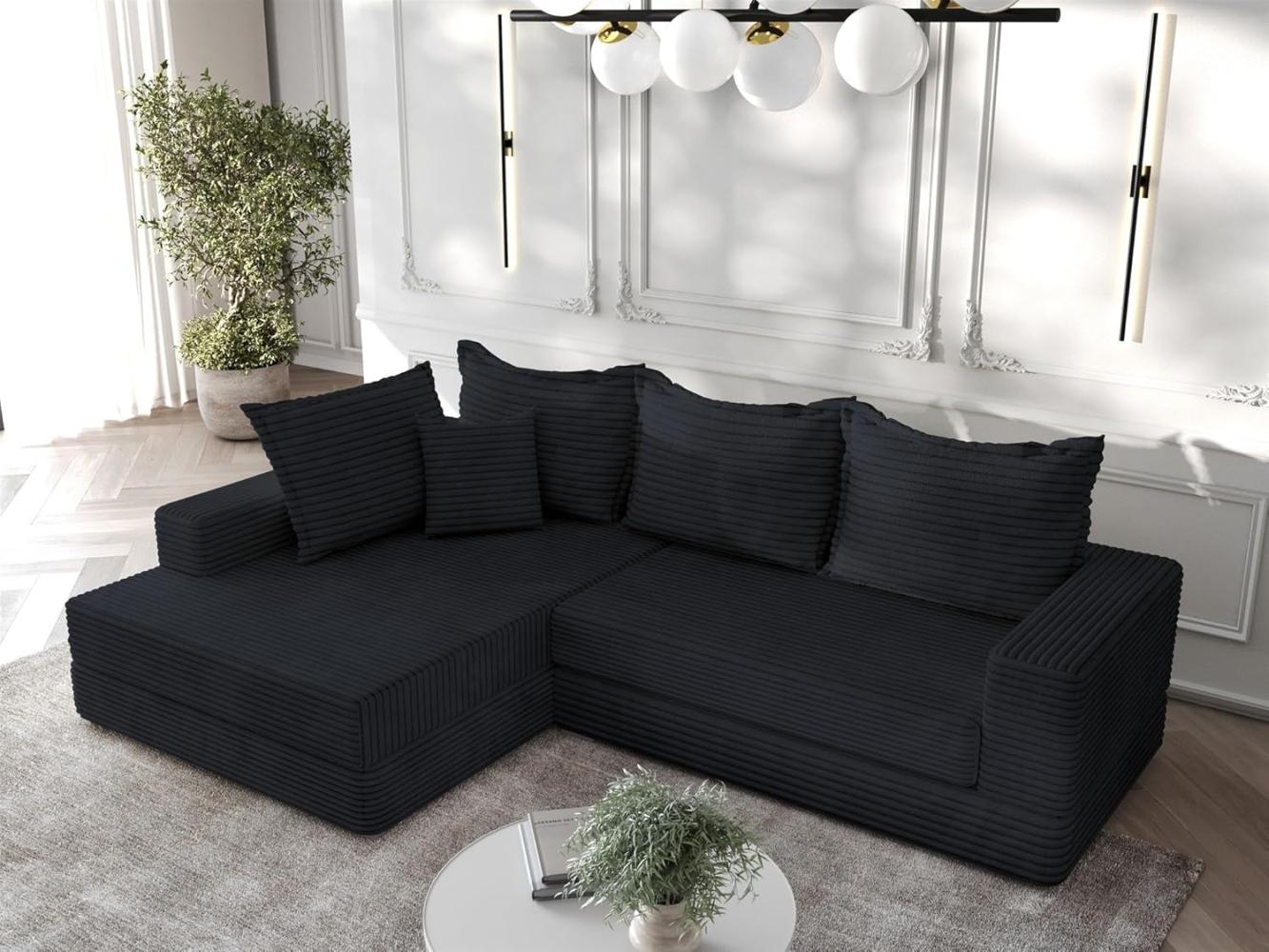 Ecksofa Couchgarnitur Sofa OSKAR in Stoff Tilia Schwarz Ottomane Links Bild 1