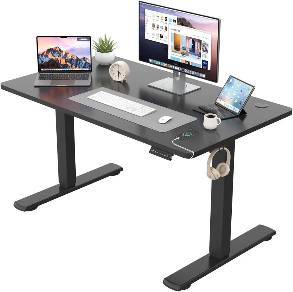 JUMMICO Höhenverstellbarer Schreibtisch KOMPLETTE TISCHPLATTE Elektrischer Schreibtisch Höhenverstellbar mit Memory-Funktion Steh-Sitz Tisch Computertisch 110x53 cm Schwarz Bild 1