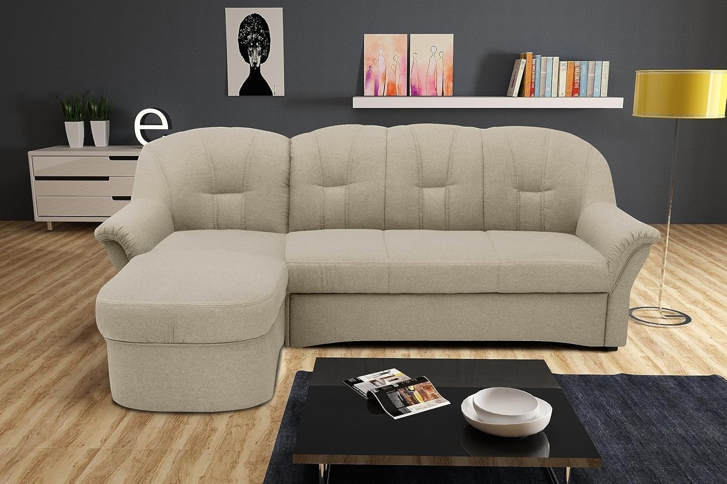 DOMO Collection Puno Ecksofa, Sofa in L-Form, Eckcouch, Sofa, Couch mit Longchair, 142x233 cm, Polstermöbel in schlamm Bild 1
