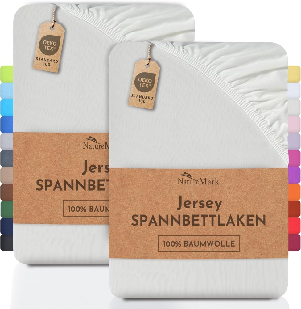 NatureMark 2er Pack Jersey Spannbettlaken, Spannbetttuch 100% Baumwolle in vielen Größen und Farben MARKENQUALITÄT ÖKOTEX Standard 100 | 120x200 cm - Creme/Natur Bild 1