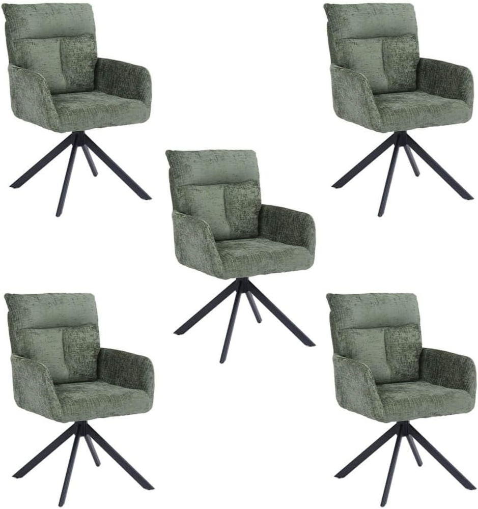 HOME DELUXE Esszimmerstuhl mit Armlehne ALUNA Chenille - 5er Set Grün Bild 1
