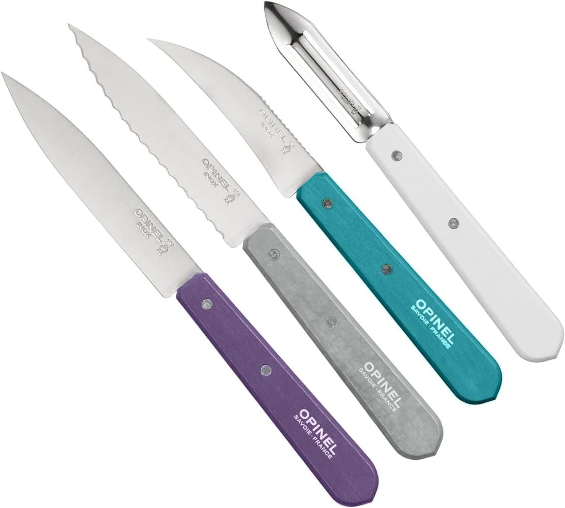 Opinel Küchenmesser-Set, Essentials, 4-teilig Messer, Edelstahl, Violett-Silber-Türkis-Weiß, 19. 5 x 2 x 1 cm, 4-Einheiten Bild 1