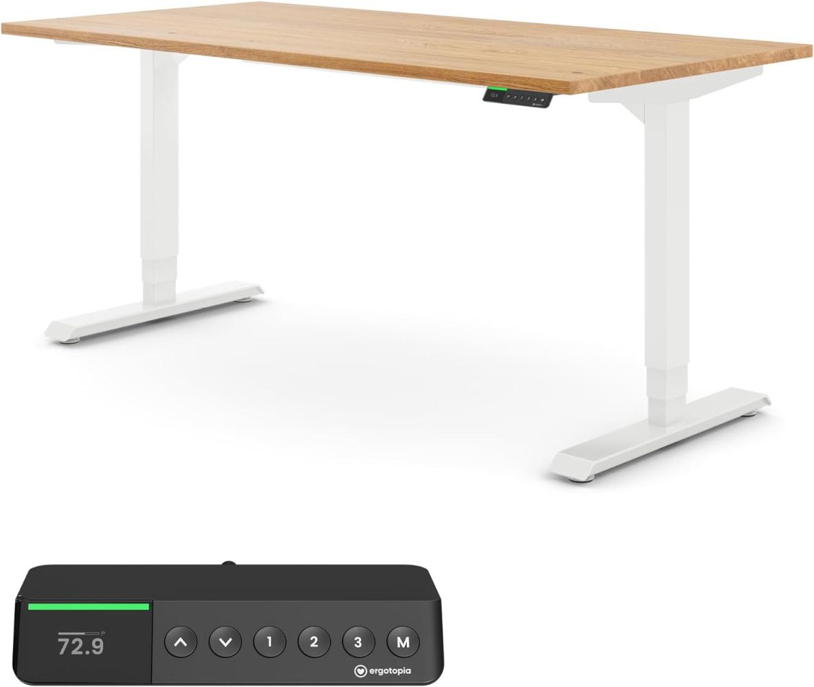 Desktopia Pro X - Elektrisch höhenverstellbarer Schreibtisch / Ergonomischer Tisch mit Memory-Funktion, Eiche Echtholz, Gestell Weiß, 160x80 cm Bild 1