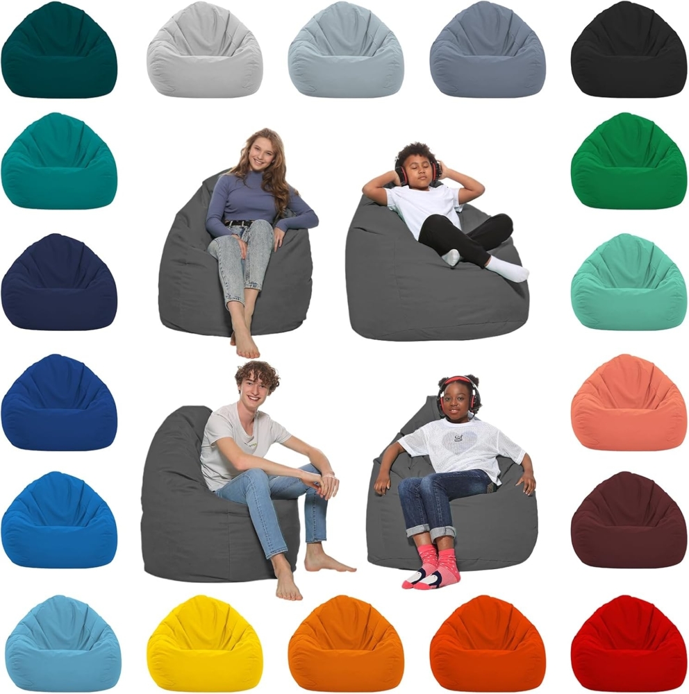 HomeIdeal - Sitzsack XXL Bodenkissen für Erwachsene & Kinder - Geeignet für Gaming oder Entspannen - Indoor wie Outdoor da er Wasserfest ist - mit EPS Perlen, Farbe:Anthrazit, Größe:XXXL Bild 1
