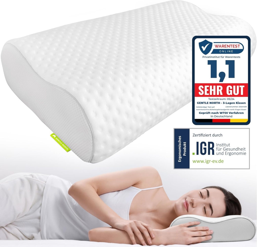 Gentle North Nackenstützkissen Orthopädisches Nackenstützkissen - Memory Foam - höhenverstellbar, Füllung: Viscoschaum, Seitenschläfer, Rückenschläfer, Comfort, 1-tlg, allergikerfreundlich - anti-Schnarch - ergonomisches Kissen - waschbar Bild 1