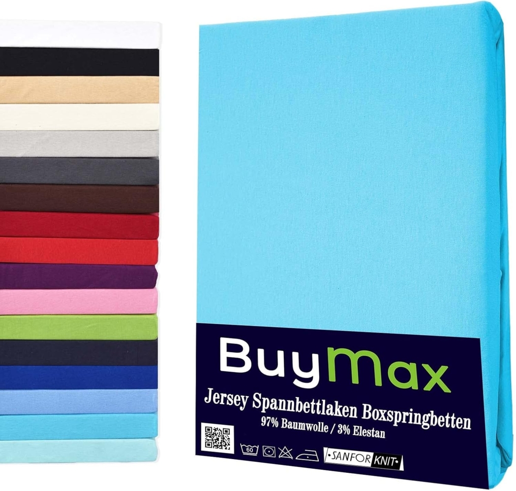 Buymax Spannbettlaken Stretch 140x200-160x220 cm für Wasserbetten und Boxspringbetten Bettbezug für Matratzen bis 35 cm Matratzenhöhe, Türkis Bild 1