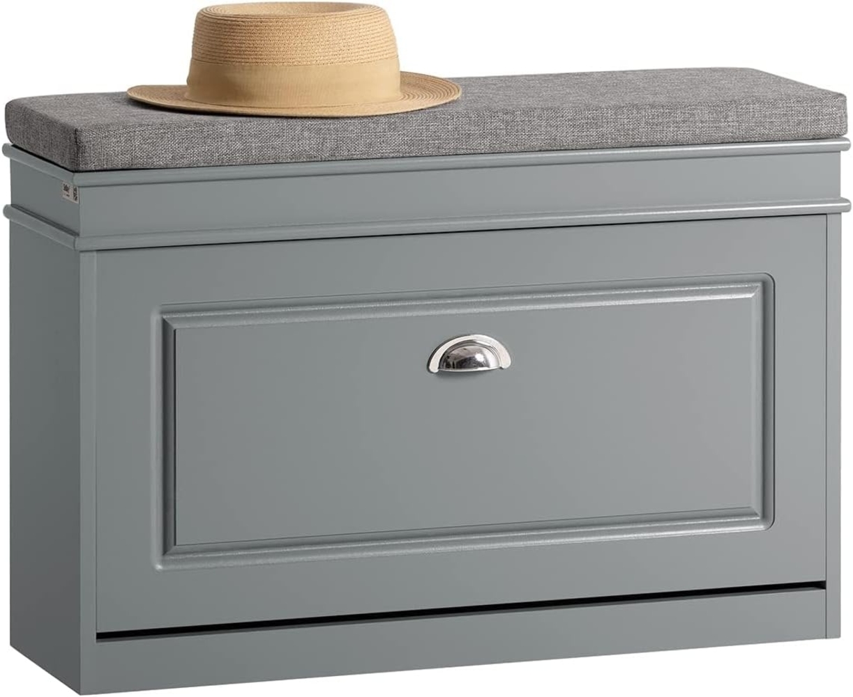 SoBuy FSR82-L-HG Schuhkipper Schuhschrank mit Klappe Schuhbank mit Sitzkissen Schuhkommode Sitzbank Hellgrau BHT ca. : 75 x 51 x 24 cm Bild 1