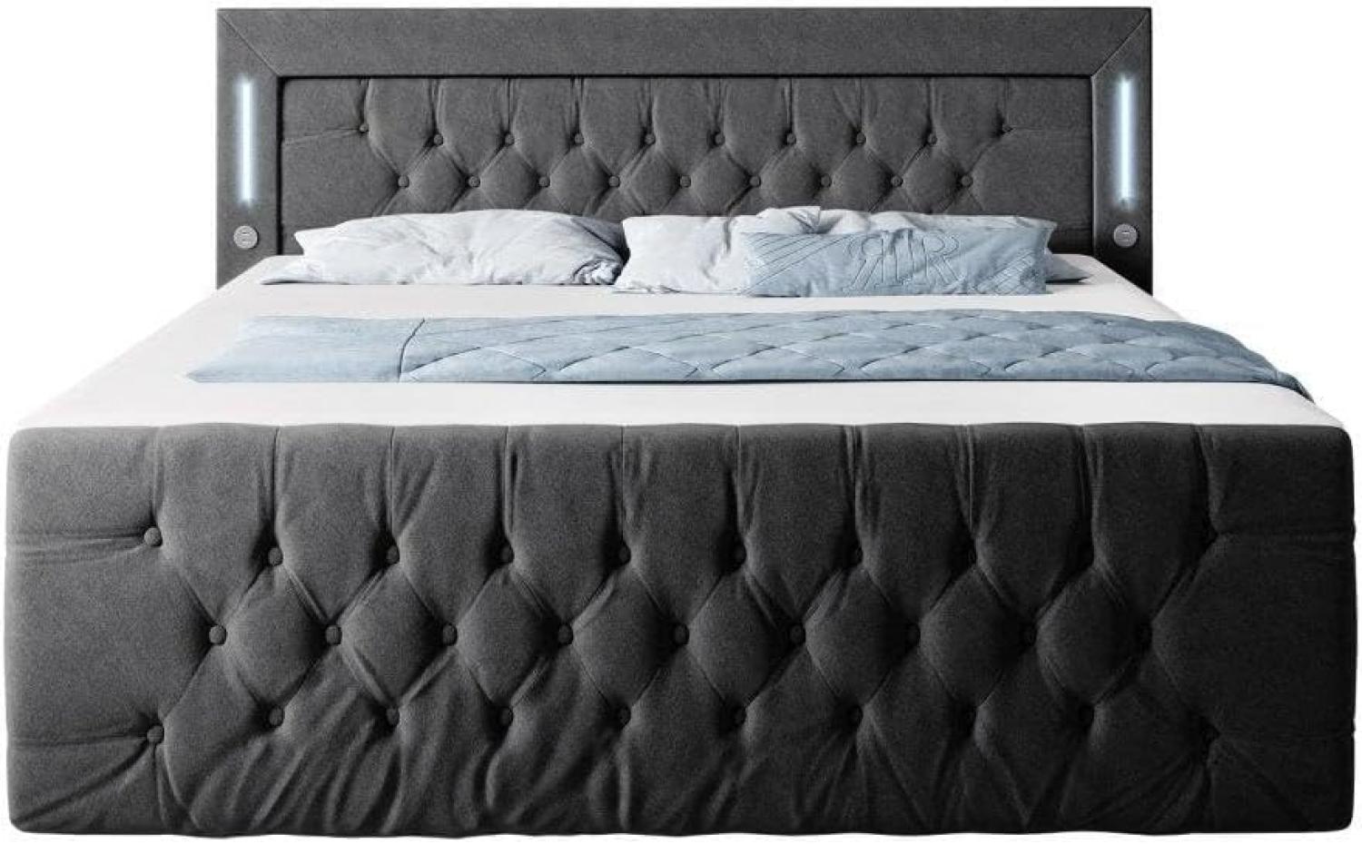 Boxspringbett Queen mit LED, USB und Stauraum 180x200 Schwarz H3 Bild 1