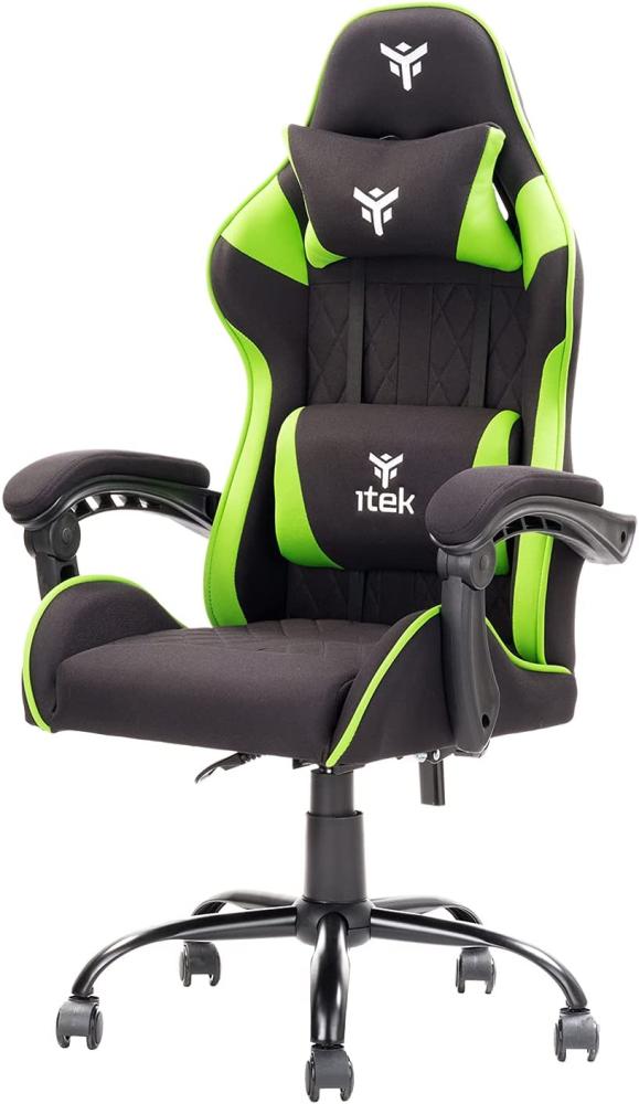 iTek Gaming Chair Rhombus FF10, Gewebe, Schwarz – Grün, Normale Bild 1