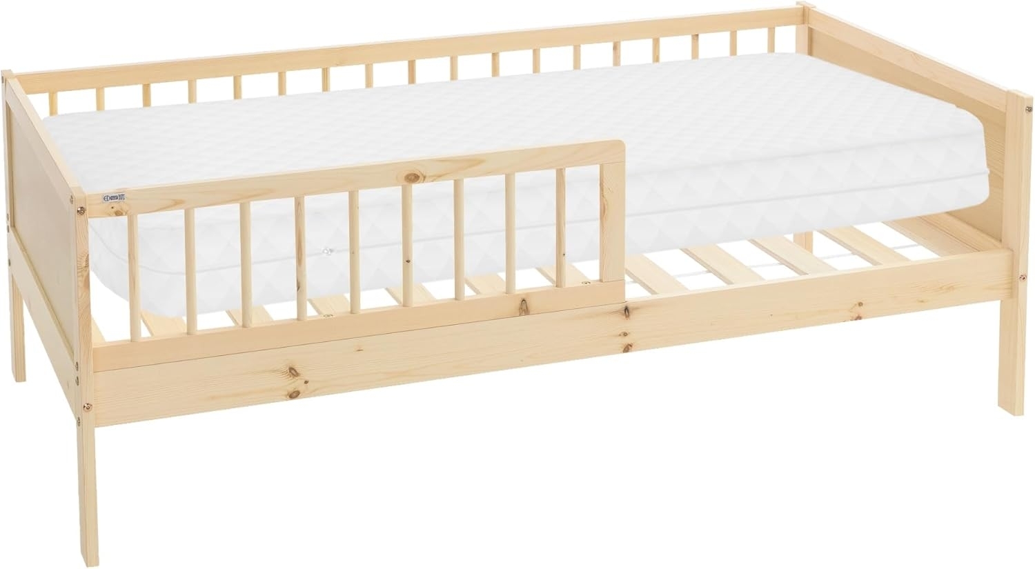 ML-DESIGN Jugendbett Bodenbett Juniorbett inkl. Lattenrost Einzelbett für Kinder Kinderbett, Junior-Bett mit Rausfallschutz & Matratze Bettrahmen aus MDF / Kiefer Bild 1