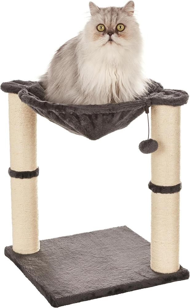 Amazon Basics – Katzen-Kratzbaum mit Haus, Hängematte, Bett und Kratzstamm, 41 x 51 x 41 cm, grau Bild 1