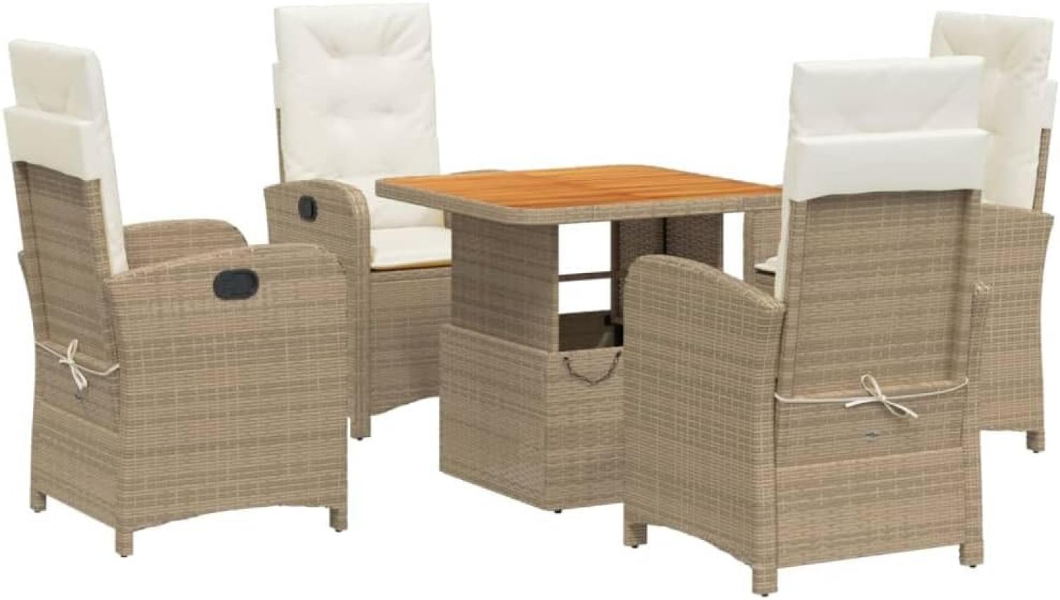 5-tlg. Garten-Essgruppe mit Kissen Beige Poly Rattan Bild 1