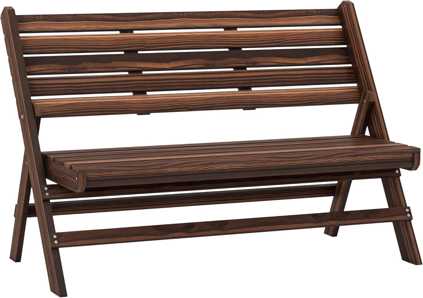 Outsunny Bank Holzbank mit Rückenlehne, Parkbank, bis 250 kg belastbar (2-Sitzer Sitzbank, 1-St, Gartenbank), für Garten, Balkon, Verkohlt, 122 x 63 x 83 cm Bild 1