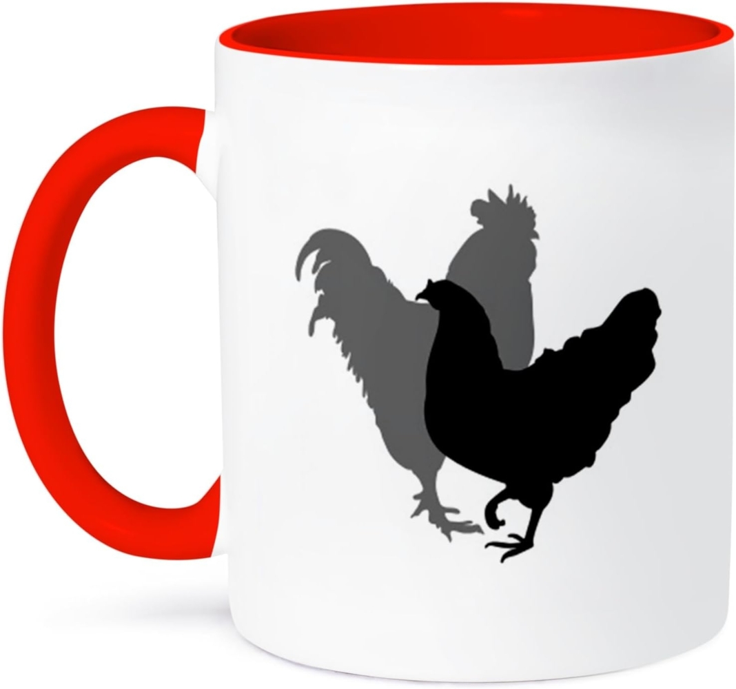 3dRose Image der Silhouette von Grau und Schwarz Roosters-Two Ton rot Kaffeebecher, Keramik, Schwarz-Rot-Grau, 10,2 x 7,62 x 9,52 cm Bild 1