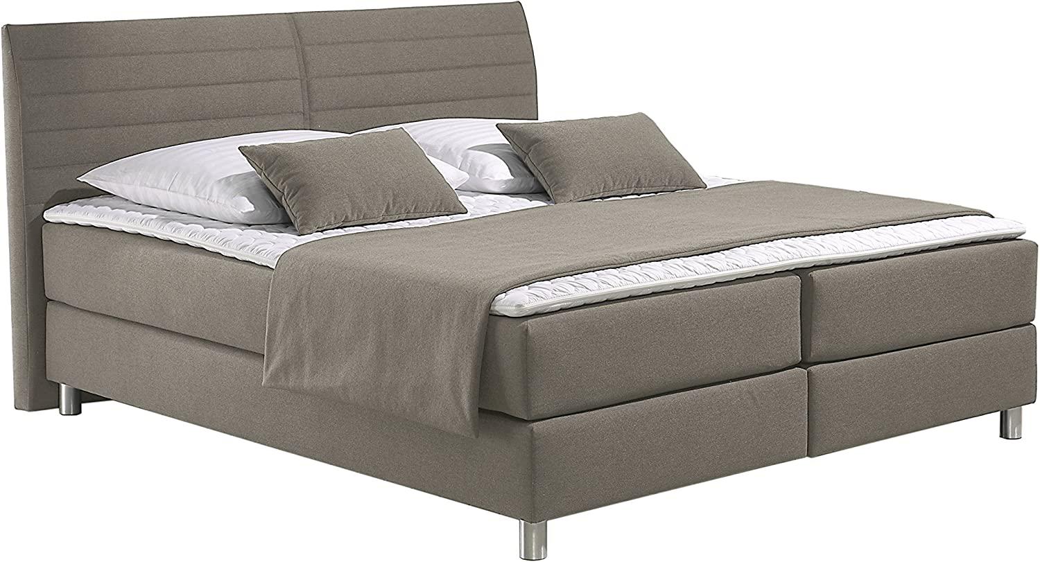 Maintal Boxspringbett Denver, 100 x 200 cm, Strukturstoff, Bonellfederkern Matratze h3, Taupe Bild 1