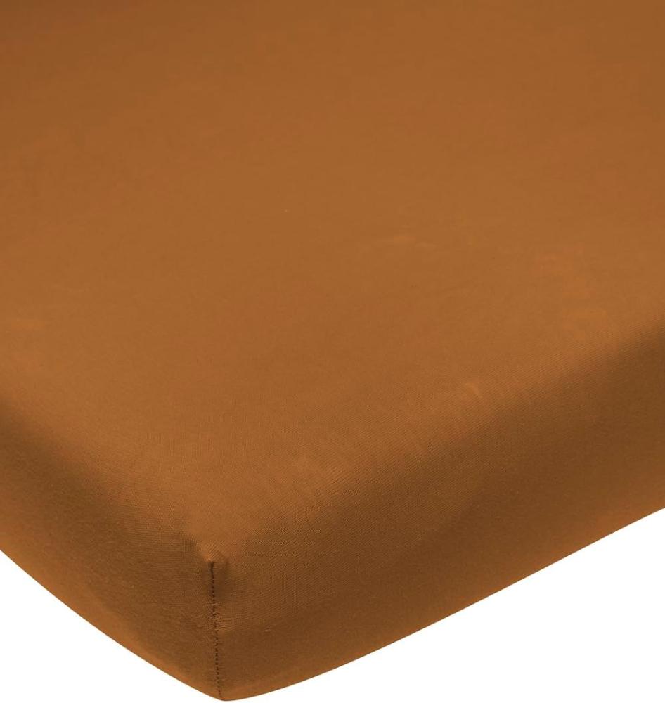 Meyco Home Basic Jersey Uni Spannbettlaken Doppelbett (Bettlaken mit weicher Jersey-Qualität, aus 100% Baumwolle, perfekte Passform durch Rundum-Gummizug, Maße: 180x210/220 cm), Camel Bild 1