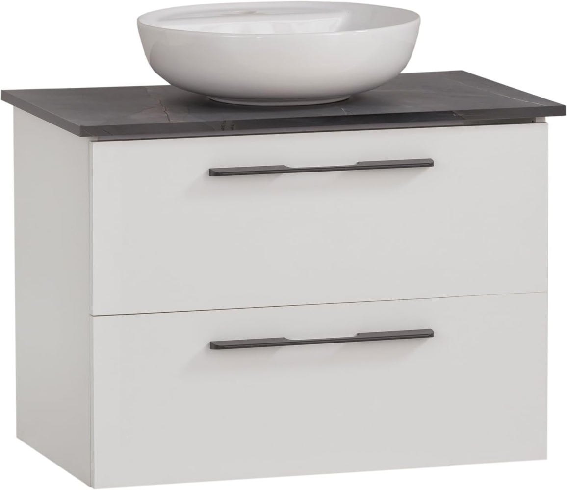 Schildmeyer Waschtisch Maxim 701862, rundes Aufsatzbecken, weiß matt/Marmor Optik Bild 1